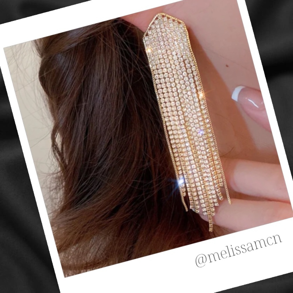Rhinestone Fringe Dangle Earrings Prom Pageant Bridal Formal - Picture 3 of 8